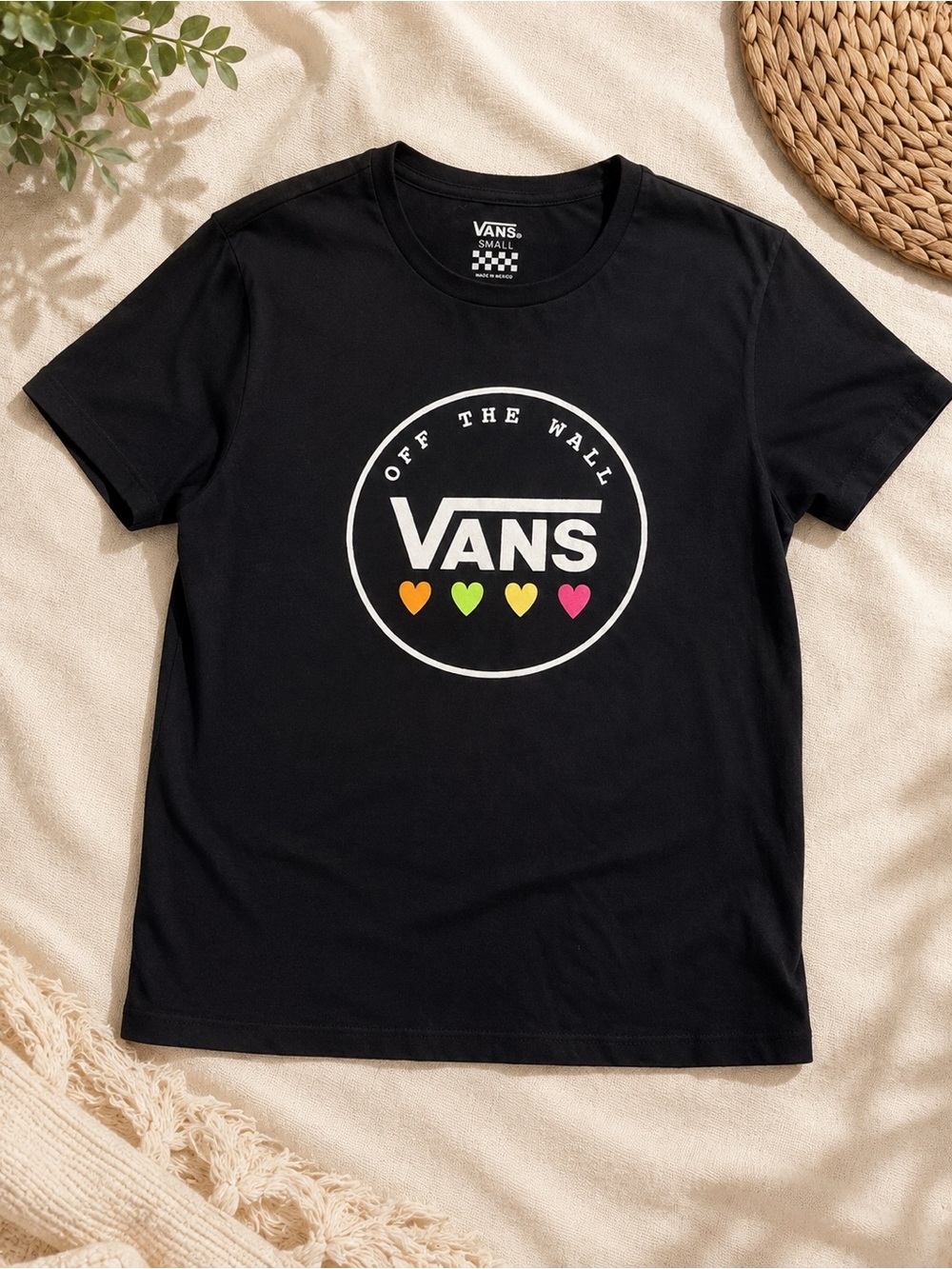 Vans Black Short-Sleeve Tee with Colorful Heart Accents